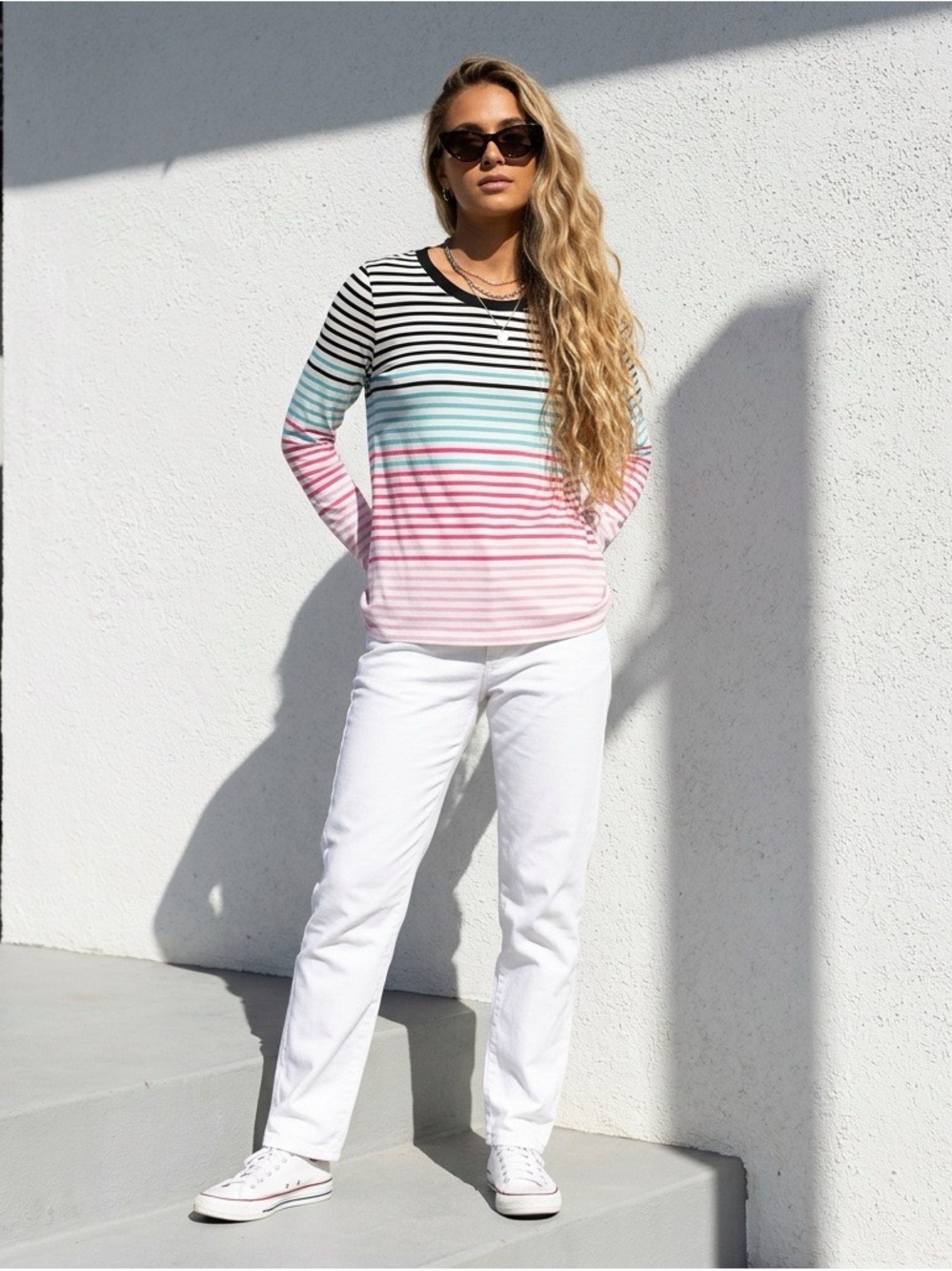 COS Multi Color Striped Crew Neck Top